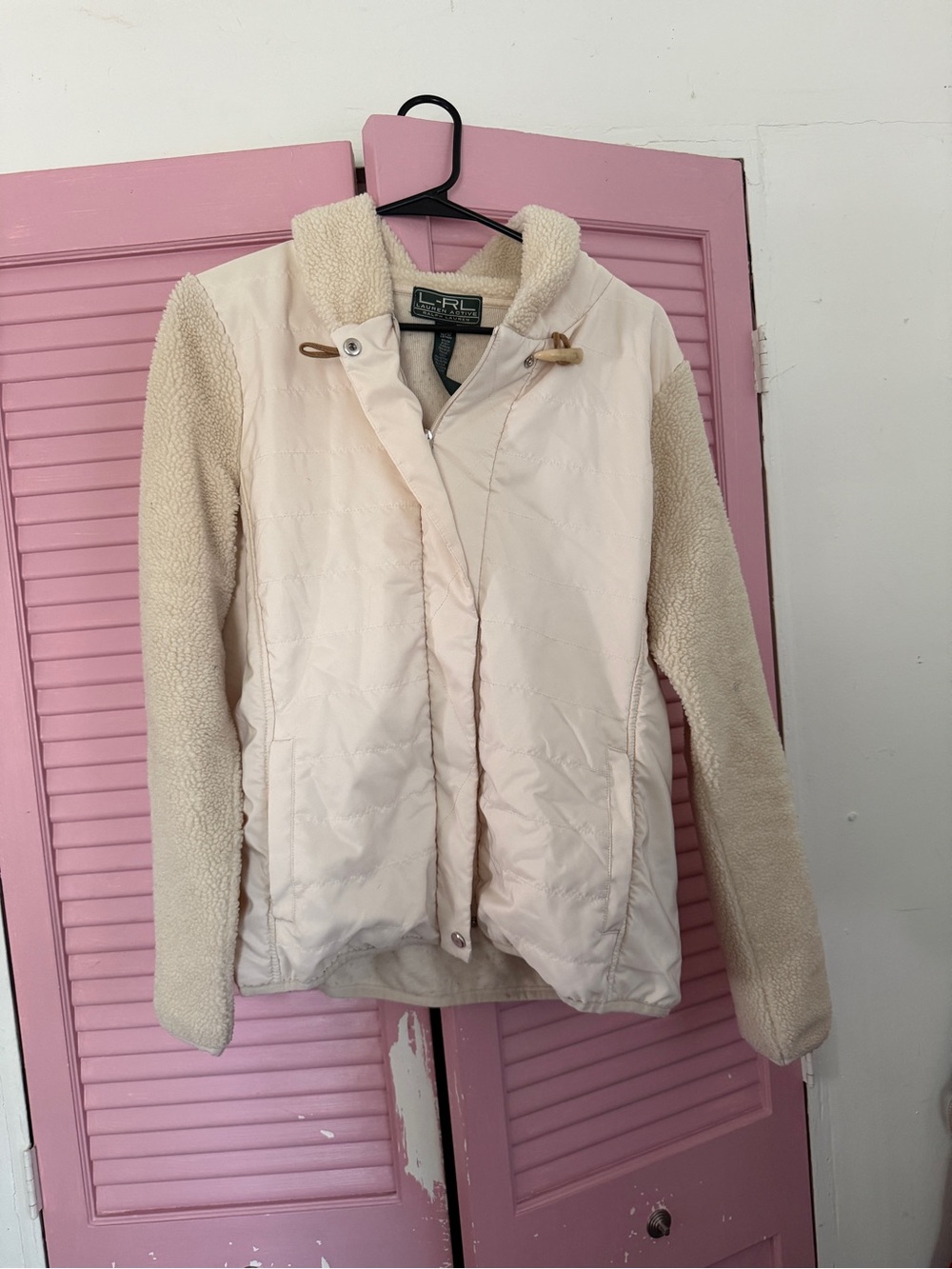 Lauren Ralph Lauren Cream Quilted Jacket with Sherpa Sleeves